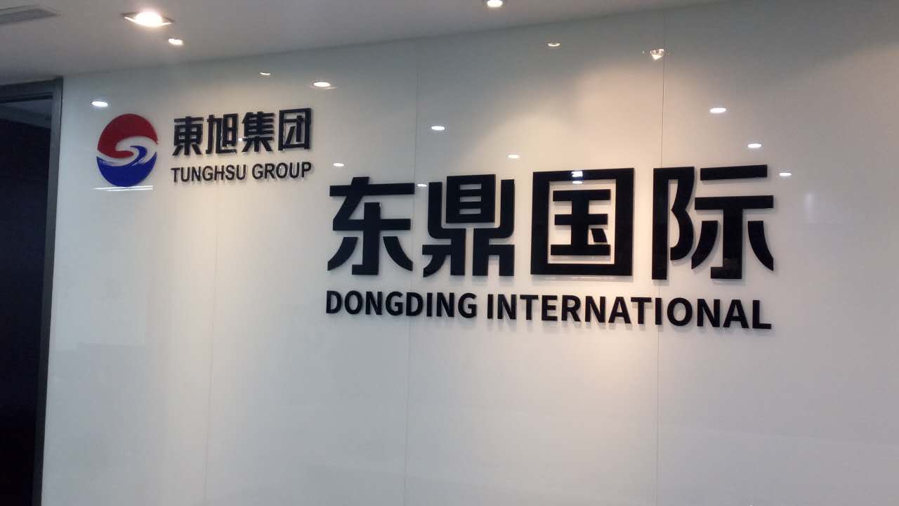 東旭集團LOGO背景墻 東鼎國際形象墻效果 
